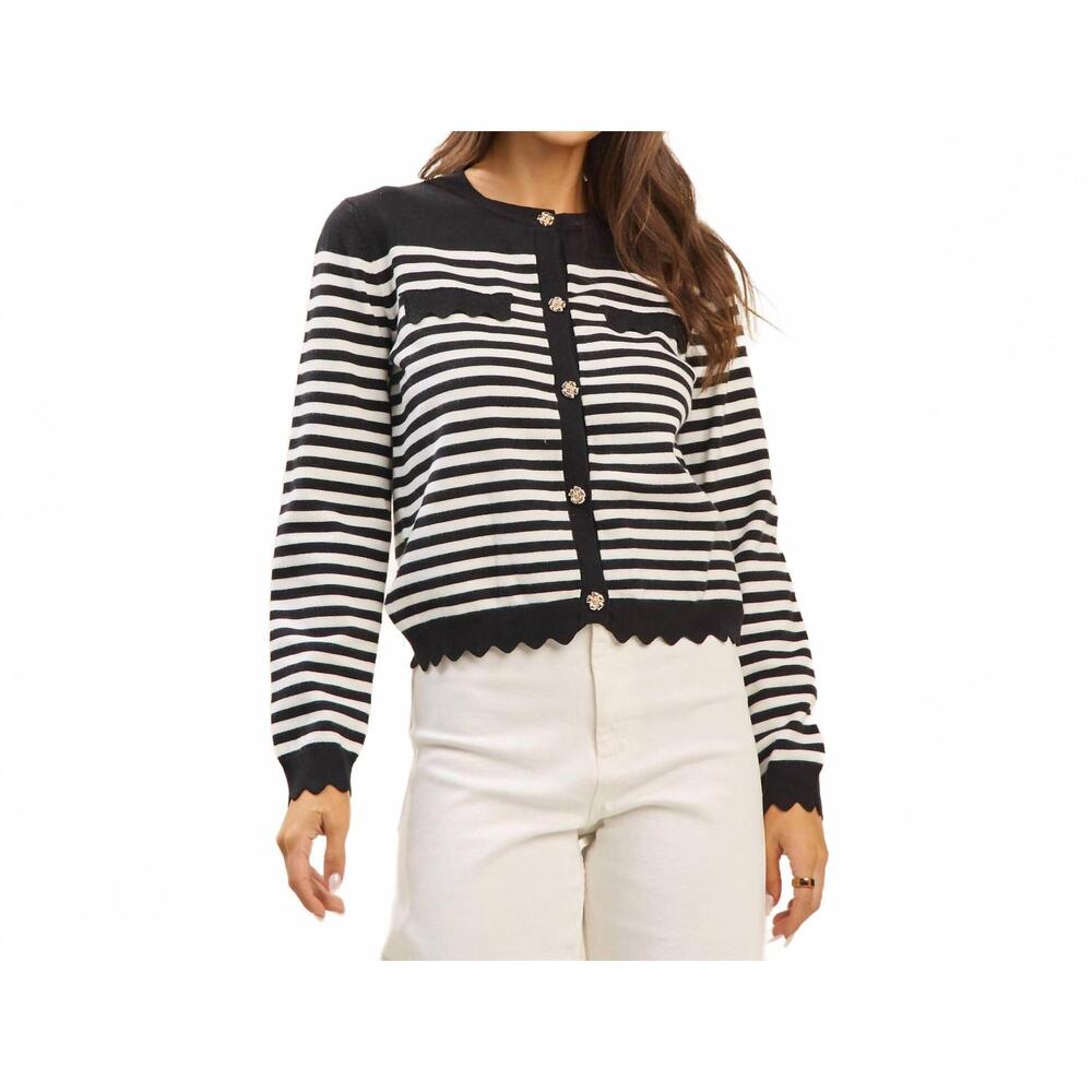 NEW ABLE scalloped stripe cardigan in black